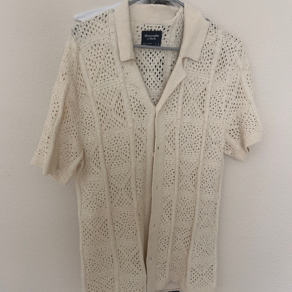 Cream Knit Button-Up Shirt